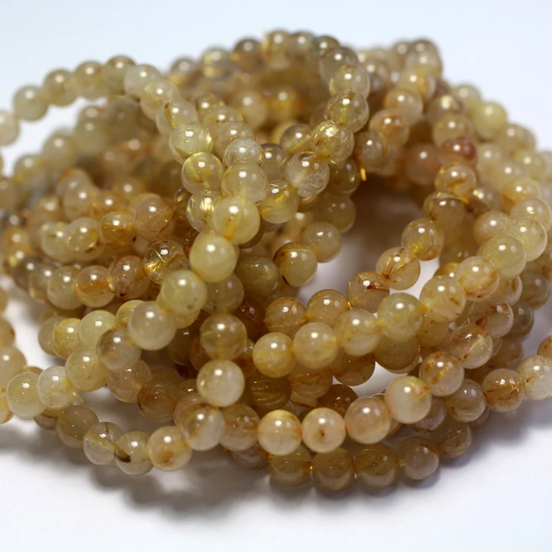 Meihan Natural Gold Rutilated Quartz Smooth Round Loose Stone Beads For Jewelry Making Design Arcane Birthstone gift 2