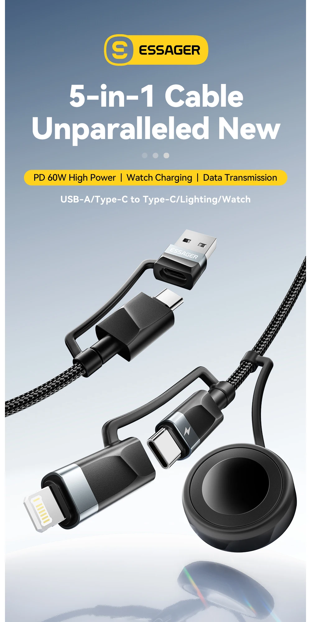 5-in-1 USB-A/Type-C to Type-C/Lighting/Watch PD 65W Fast Charging For iPhone16 1