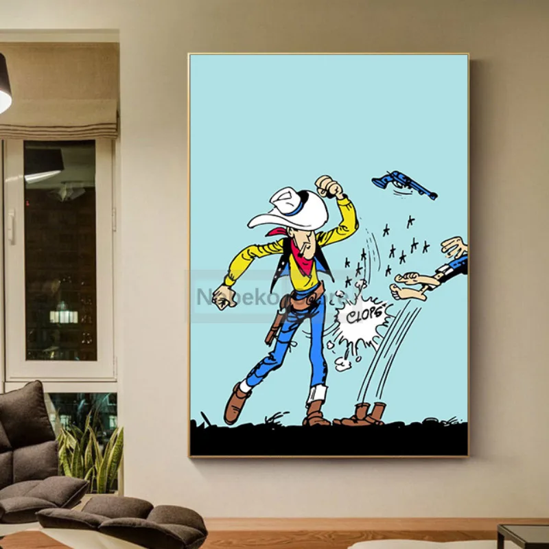 French Animation Lucky Luke Poster Cartoon Comics Funny Cowboy