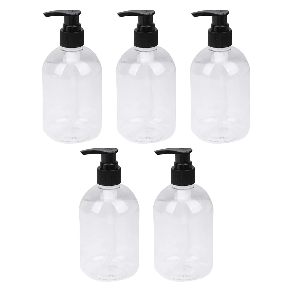 

5Pcs 350ml Empty Pump Bottles Dispenser Refillable Lotions Shampoo Container for Bathroom Toilet Kitchen Hotel ( Black )