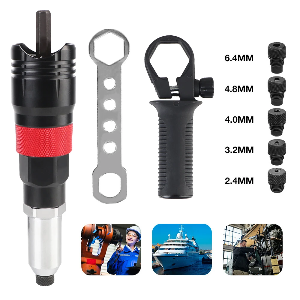 Home Cordless Gun Insert Nut Riveting Tool Rivet Nut Gun Converter Adapter 2.4MM/3.2MM/4.0MM/4.8MM/6.4MM Electric Rivet Tool
