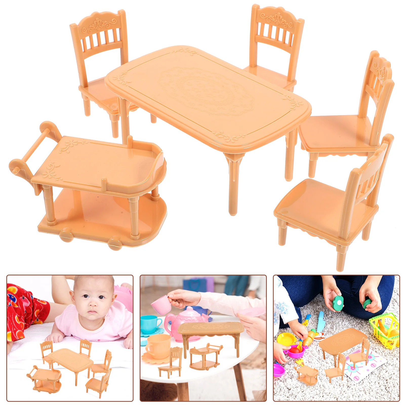 

1 Set of Mini Dining Table Chair Set House Mini Furniture Miniature Plastic Table Chair