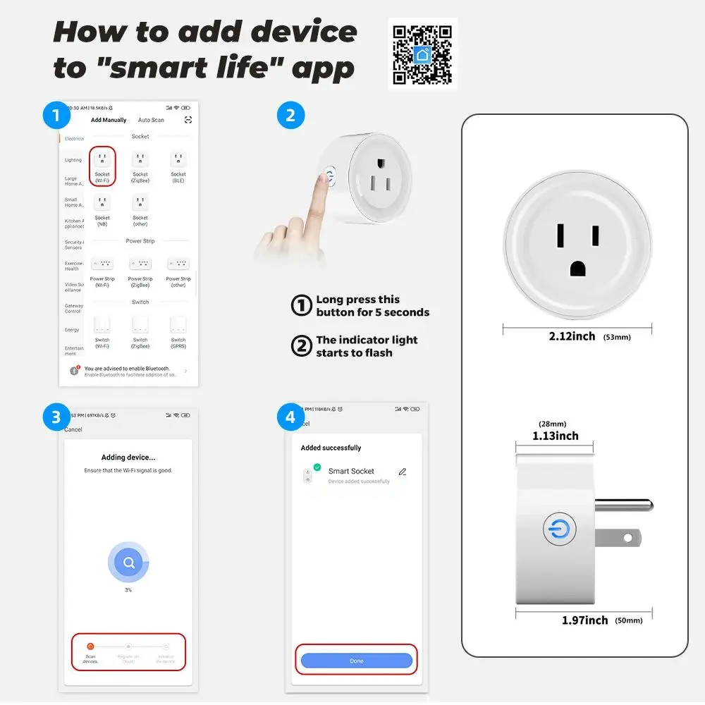 Smart WiFi Plug - US Standard Wireless Outlet with Remote Control for Smart Home Appliances