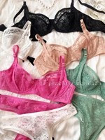 Ensemble de sous-vêtements français sexy pour femmes, soutien-gorge brodé en dentelle ultra fine, soutien-gorge respirant confortable, ensembles de lingerie à dos en T, été 1