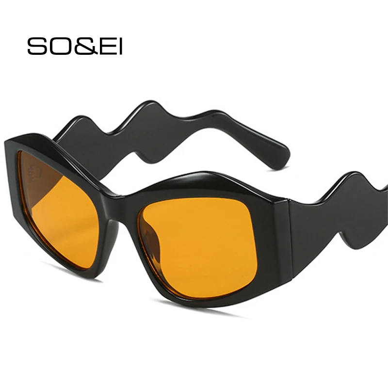 

SO&EI Vintage Polygon Cat Eye Sunglasses Women Fashion Irregular Legs Shades UV400 Men Brand Designer Double Color Sun Glasses