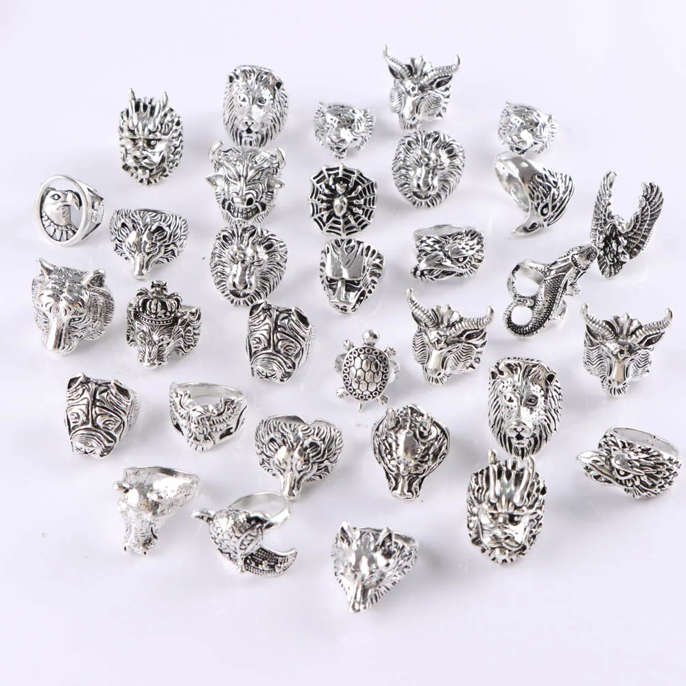 30Pcs/Lot Vintage Punk Animal Snake Rings For Women Men Mix Style Retro Rock Gothic Jewelry Party Gifts