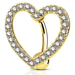 Elegant Stainless Steel Heart & Butterfly Navel Ring with CZ Accents (Heart Gold)