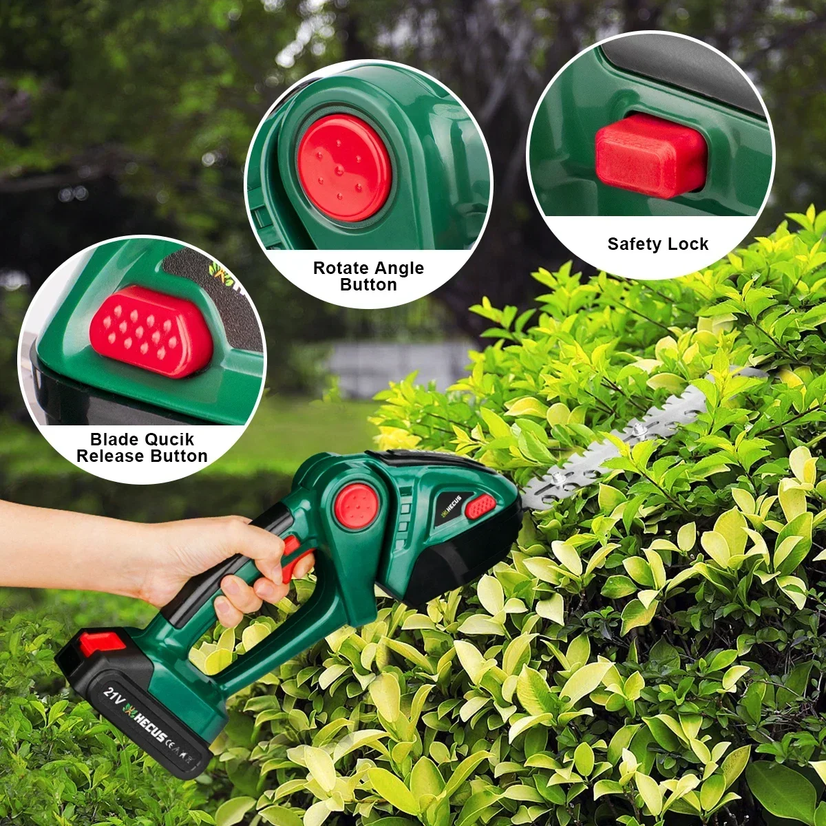 Hecus 2 IN 1 Cordless Electric Hedge Trimmer Lawn Mower Handheld Garden Shrub Pruning Trimmer Power Tools For Makita 18V Battery 6