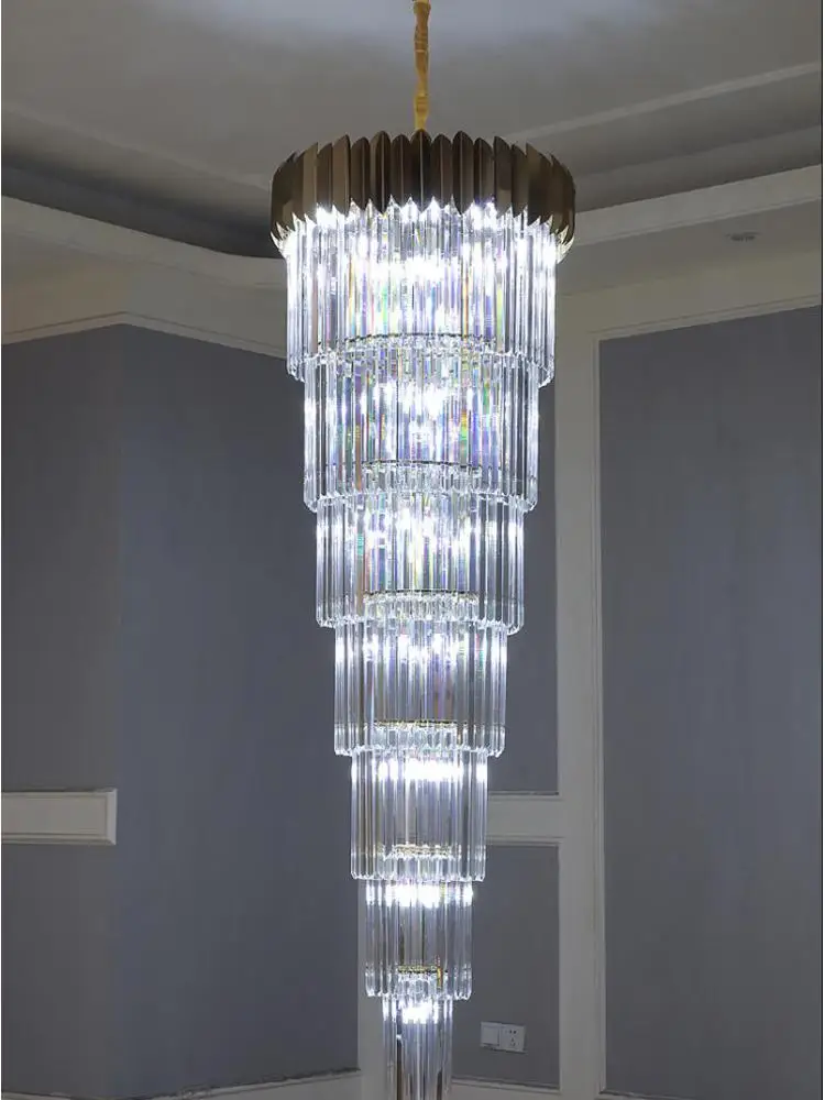 

Modern Grand LED Project Chandelier crystal lustre Lighting Villa hall Staircase Long Hotel Lobby Large Crystal Bar Hanging Lamp