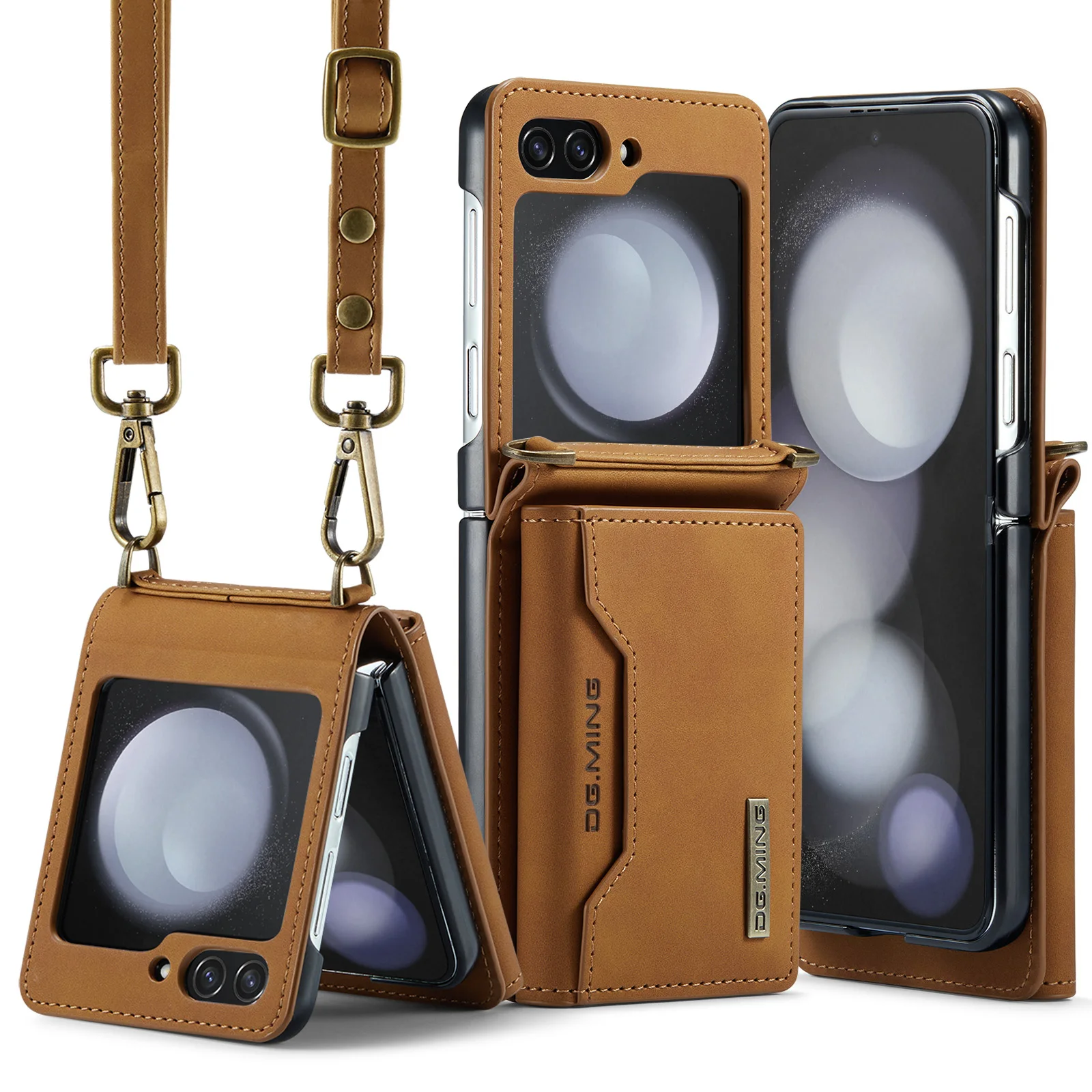 

Чехол-кошелек с ремешком через плечо для телефона Samsung Galaxy Z Flip 5 4 3 Flip5 Flip4 Flip3 5G держатель для карт кошелек кожаный чехол