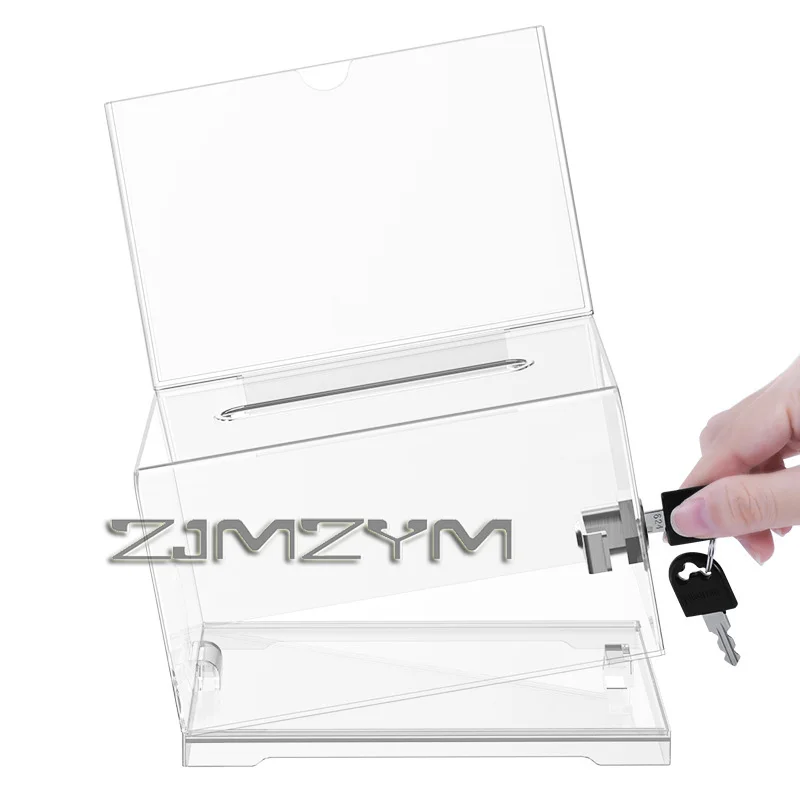다용도 1Pc 카드 보관함, 잠금 가능 기부함, 열쇠가 있는 아크릴 디스펜서, 아크릴 기부함