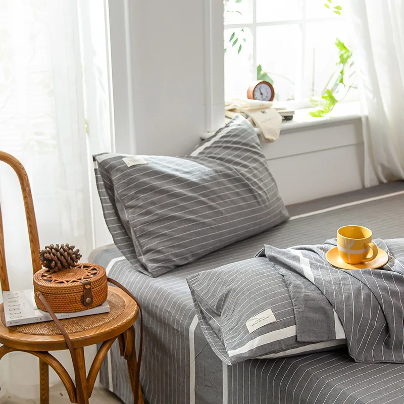 Description Picture 3 of item2 pcs Solid Color Plaid Printed Pillowcase Soft Cotton Throw Pillows Covers 30x50 40x60 48x74 Cushion Case For Bed Home Decor