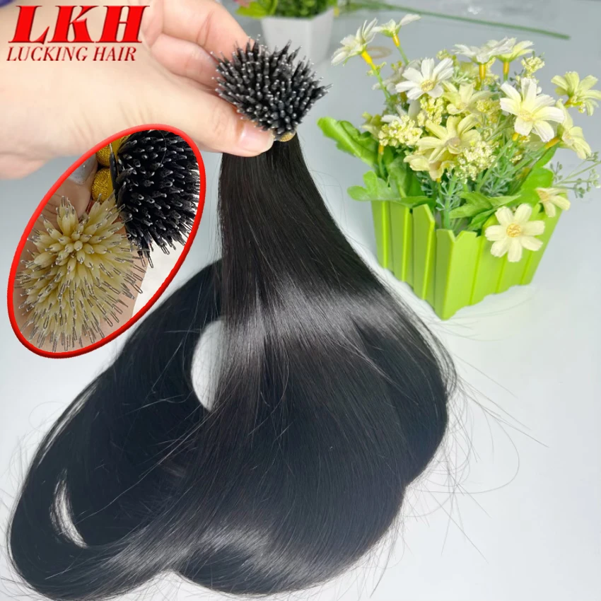 100 fili Nano Anelli Micro Collegamenti Estensioni dei capelli umani Bionda naturale Micro Bead Loop Pre incollati Capelli lisci europei Remy - immagine 2