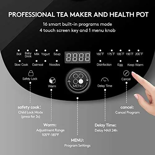 ICOOKPOT Programmable Electric Glass Kettle - 2 Liter Stainless Steel Tea  Maker and Yogurt Maker with Tea Infuser, Egg Cooker and Temperature  Control