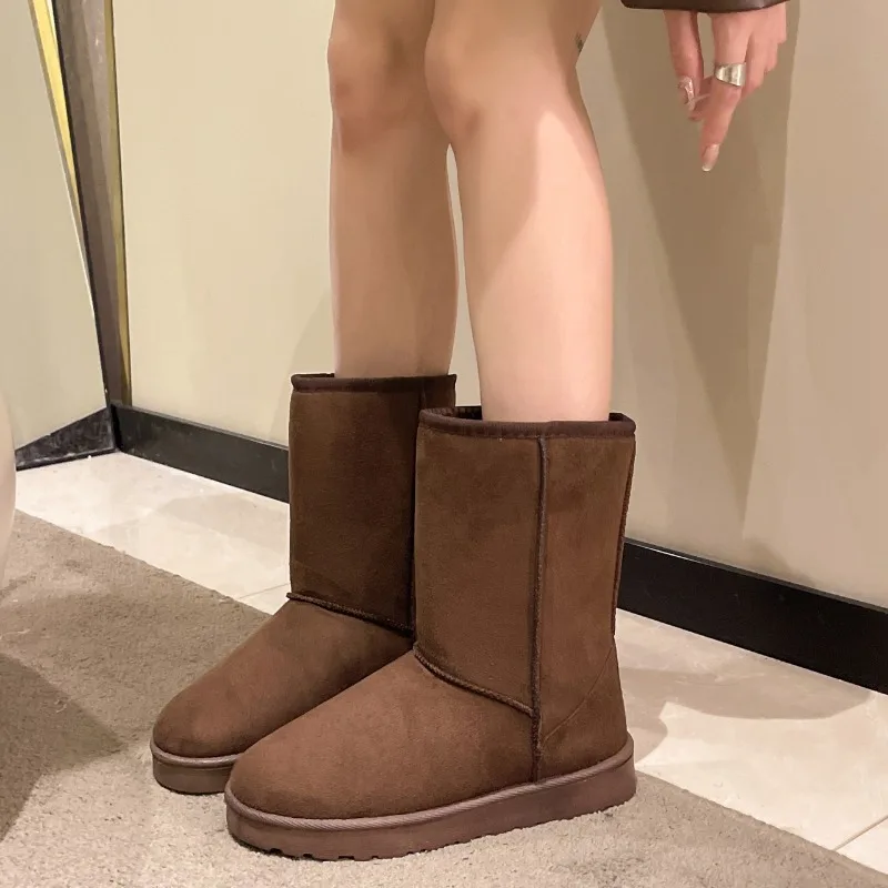 Warmth and Cold Protection Winter Women's Boots 2023 Retro Platform Ladies Mid Calf Boots Plus Size 42 Brown Snow Boots Zapatos