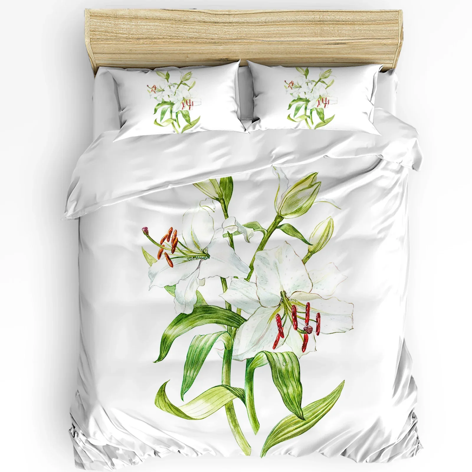 

Lily Green Leaves Flower Duvet Cover Bed Bedding Set Home Textile Quilt Cover Pillowcases Bedroom Double Bedding Set No Sheet