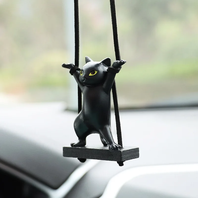 車 置き物 Resin Bench Cat Car Decoration Swing Cat Auto Rearview