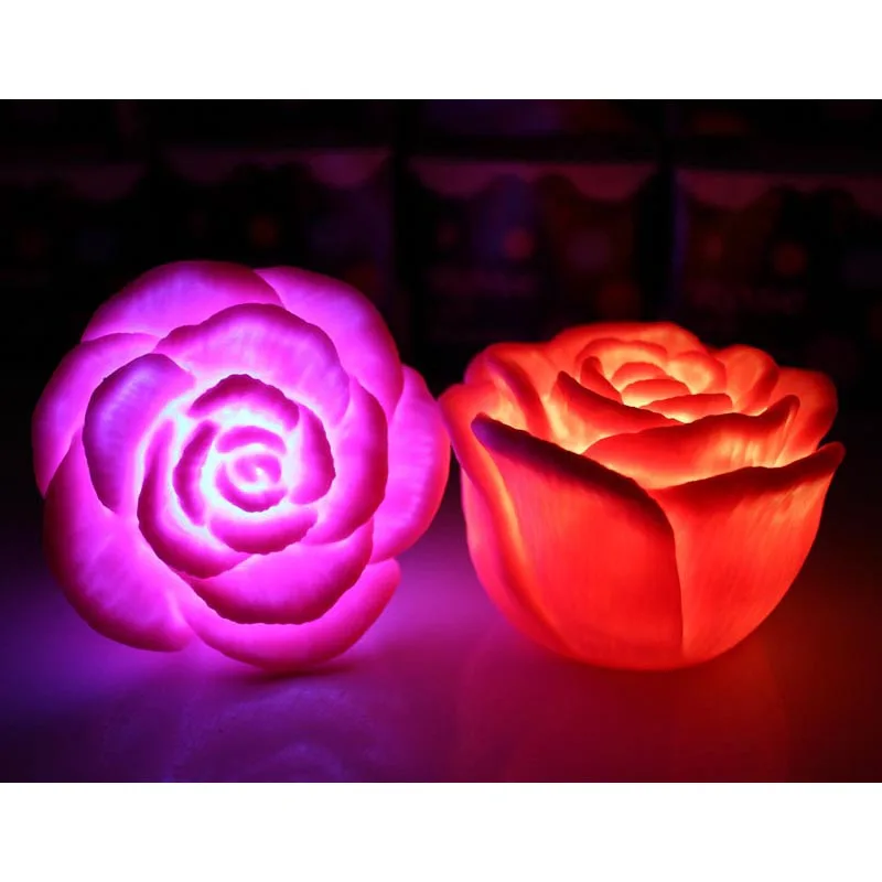 로맨틱 LED 부동 장미 꽃 촛불 밤 빛 다채로운 발렌타인 데이 웨딩 장식 침실 파티 실내 장식