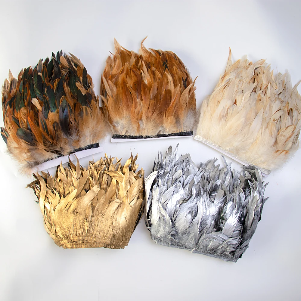 1M Natural Rooster Feather Trim Fringe 10-15cm Chicken Plumes Ribbon for Party Carnival Clothing Sewing Decorative Accessories
