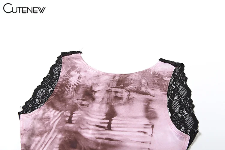 Lace Patchwork Women Vests Summer Sexy Tie Dye Print Backless O-neck Crop Skinny Tops Female Fashion Street Party Tanks