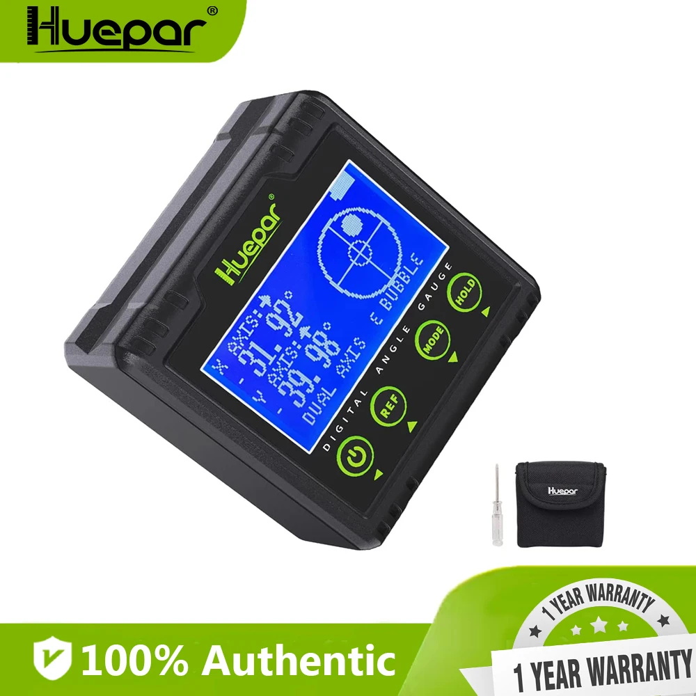 Huepar Digital Angle Gauge Goniometro Electronic Bubble Angle Finder Dual Axis Level Box Risoluzione 0.01 ° V-Groove Magnetic