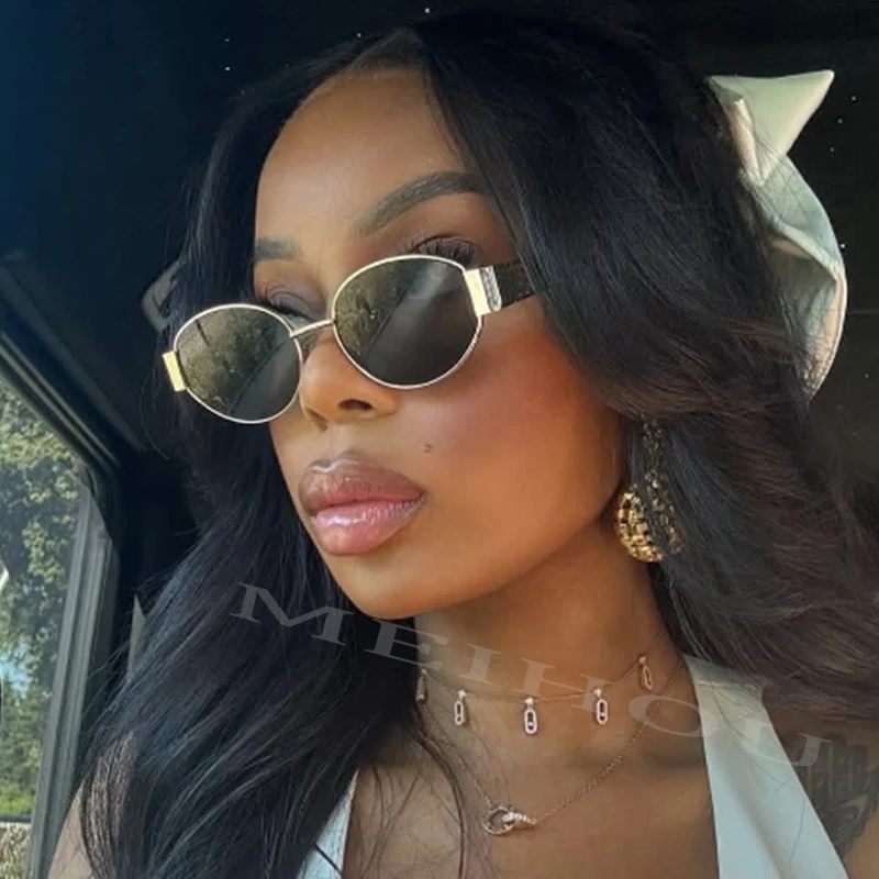 2024 Luxury Designer Trendy Oval Sunglasses with Metal Frame - Classic Vintage Shades