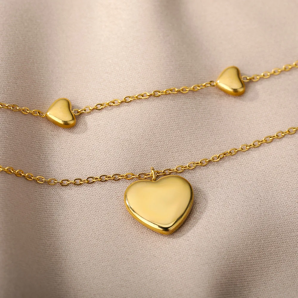 Multilayer Heart Necklaces For Women Stainless Steel Gold Plated
