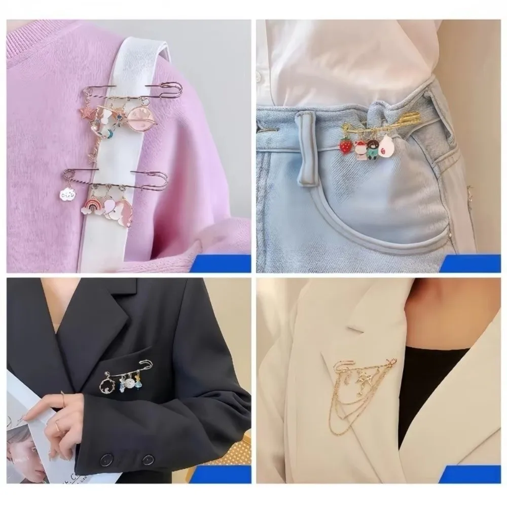 실버 안전 브로치 핀 DIY 참 장식 액세서리 구멍 있는 브로치 다중 구멍 연결 장치 안전 금속 핀