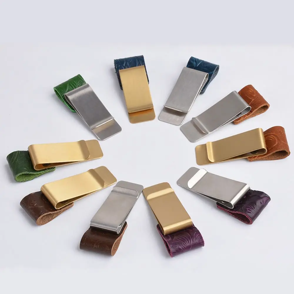 Convenient Metal Vintage Portable Notebook Holder Handmade Leather Stainless Steel Clips Brass Pen Folder pen holder
