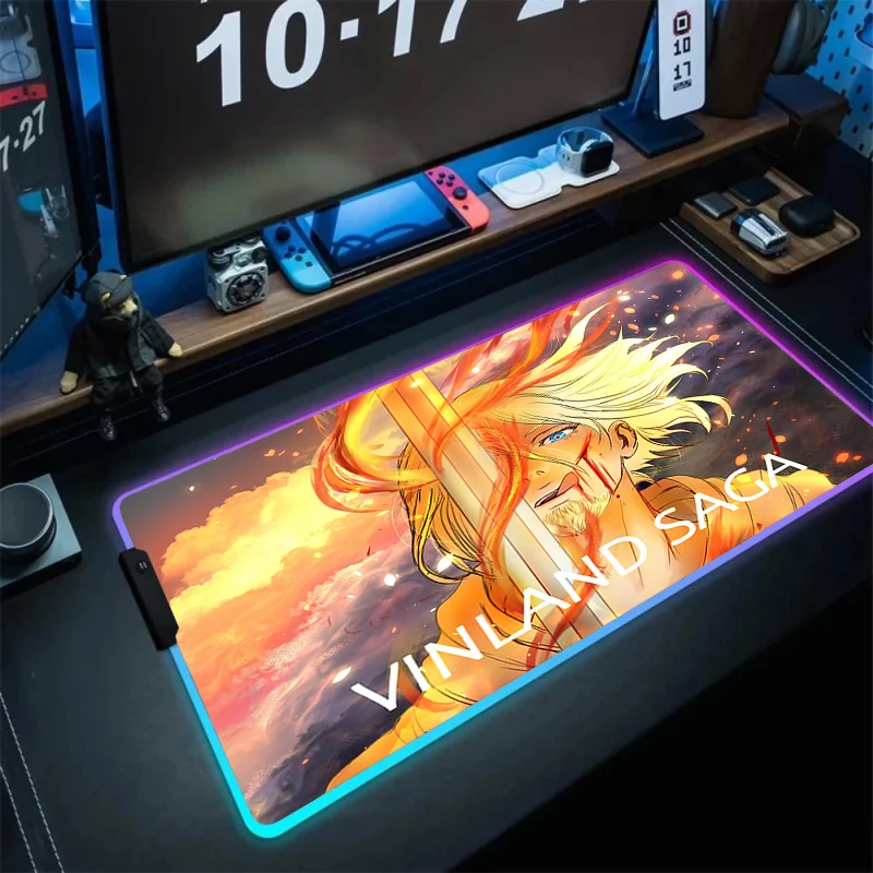 

VINLAND SAGA Desk Mat for Office LED Non-slip Mouse Pad Luminous Cool Mousepad Keyboard RGB Mausepads Gamer Kawaii Deskpad 90x40