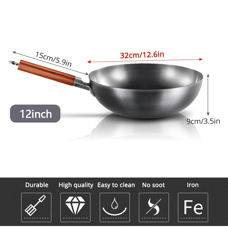 32cm Chinese Handmade Iron Wok Non-stick Non-coating Wok Kitchen