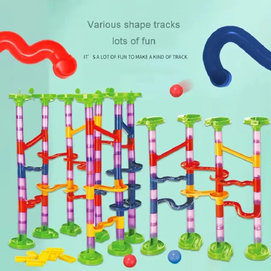DIY Construction Ball Bearing Run Race Track Building Blocks Kids 3D Maze Ball Roll Toy Children Festival Gift 45/142/197PCS Set