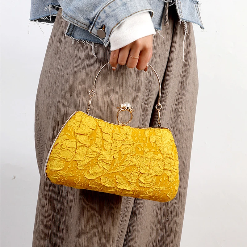 Bolsos de noche para mujeres amarillas Bolsa de mano de seda para fiestas 5 Colores Blanco Novia Clutch de Mano Negro para Cena Bolsos de boda para mujeres| | - AliExpress