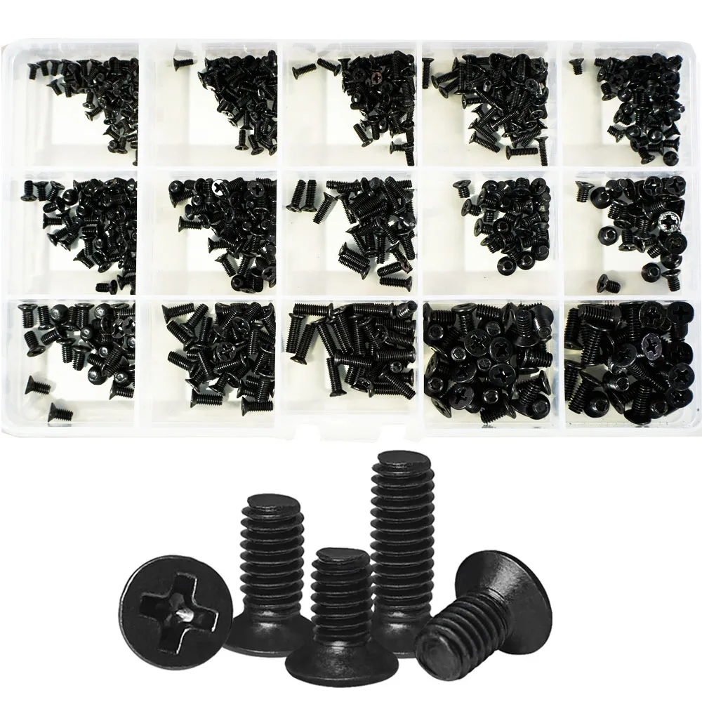M4 Phillips cabeça chata conjunto preto escareado