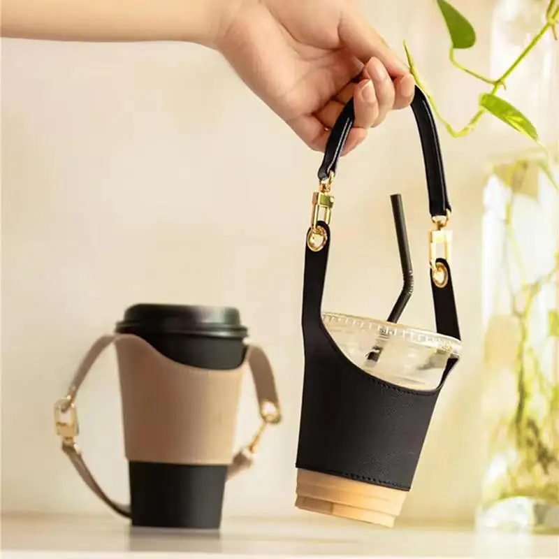 PU Leather Coffee Cup Sleeve Environmentally Friendly Handheld Beverage Milk Tea Cup Cover Reuse Coffee Cups Holder