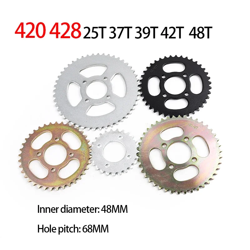 Motorcycle 420/428 Chain 25T/31T/32T/37T/39T/42T/48T Hole Spacing 68mm Inner Hole 48mm Rear Sprocket Gear for 110-150cc Kart ATV