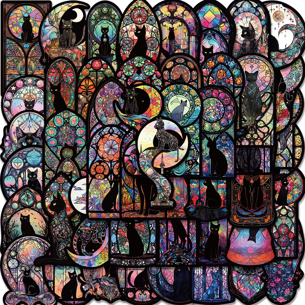 

50pcs Cool Gothic Dark Black Cat Moon Stickers for Envelope Computer Diary Suitecase Guitar iPad Graffiti Waterproof DIY Decal