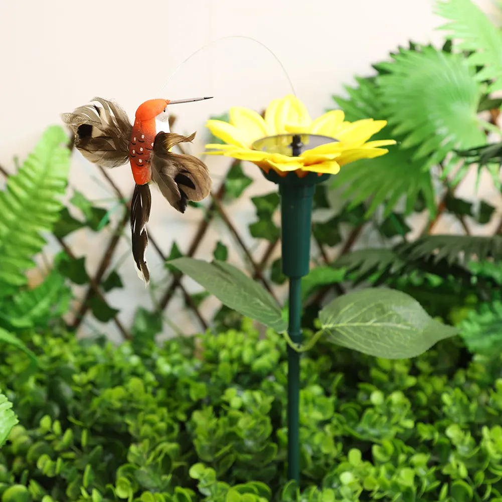 Solar Sunflower Animal Stake Decor Rotating Butterfly/Hummingbird Decor 40cm Outdoor Decorative Stake for Garden Decor