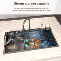 Stainless Steel Waterfall Kitchen Sink Embossed Single Bowl Digital Display Extra Large Multifunctional Washing Sinks 100x50cm 2