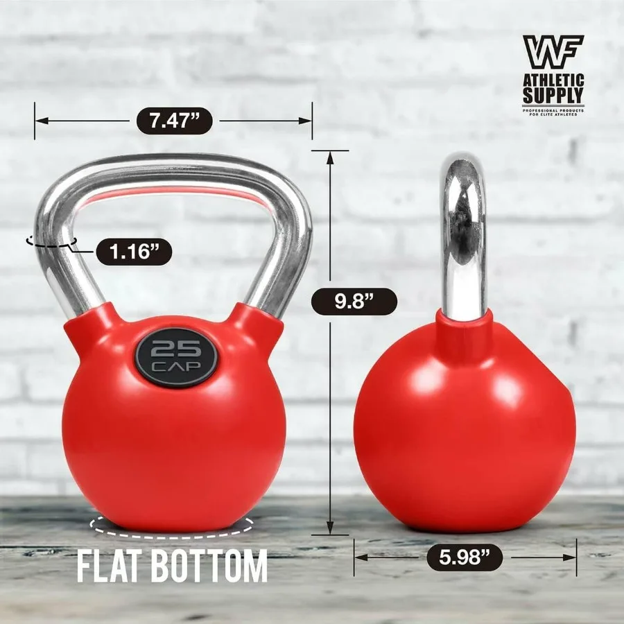 Weight available: 25lb Set with Rack,Color Rubber Coated Kettlebell with Chrome Handle, Great for Cross Training, Swings, Body W
