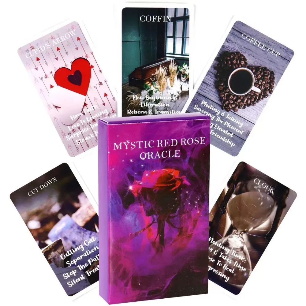 

53 Pcs Cards Mystic Red Rose Oracle Deck 10.3*6cm A Situations Deck Tarot Cards Twin Flame Oracle Cards Love Keywords Meaning