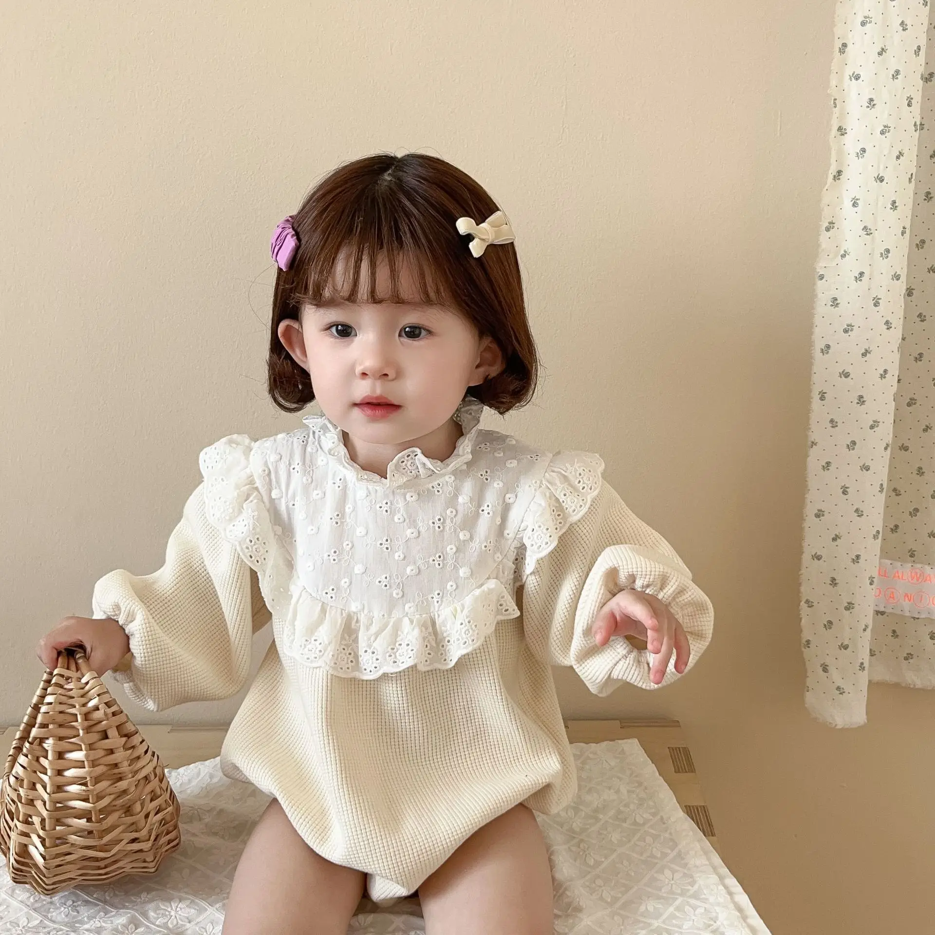 Toddler Baby Girls Lace Collar Bodysuit