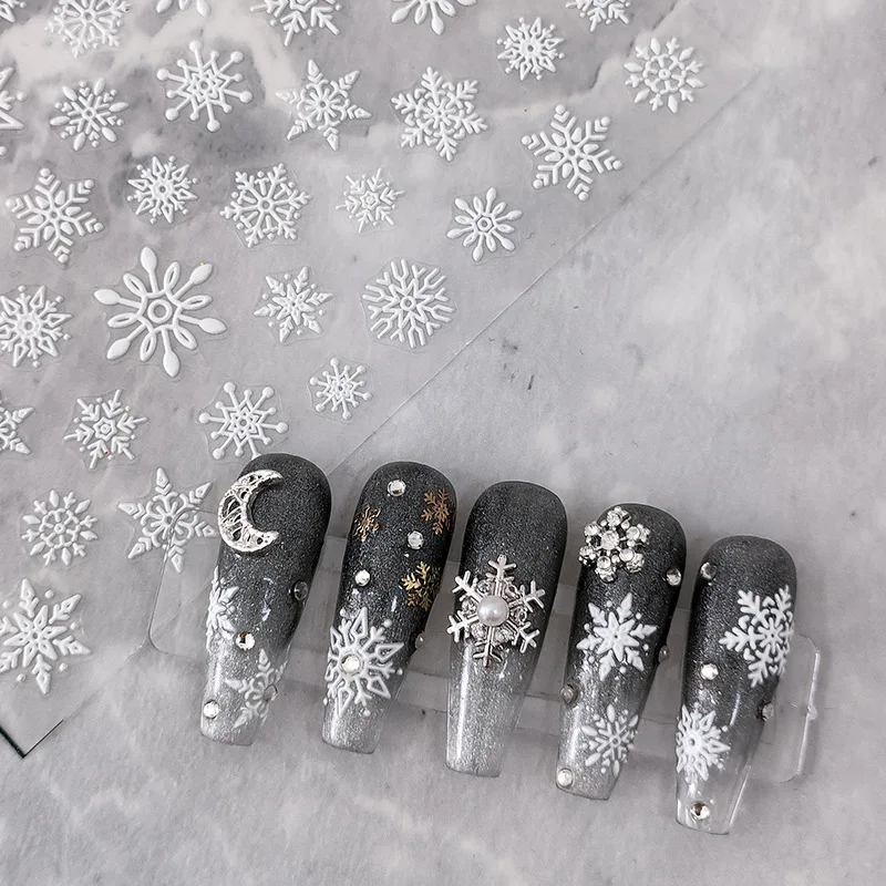 

[Meow.Sensei] Three-Dimensional Pro Thin Tough Nail Sticker Adhesive Nail Sticker Ornament TS-1867 White Snow