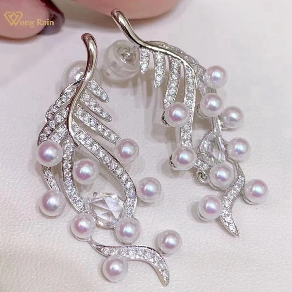 Wong Rain 925 Sterling Silver Natural Pearl Emerald High Carbon Diamond Gems Tassel Drop Earrings Customized Jewelry Girls Gifts