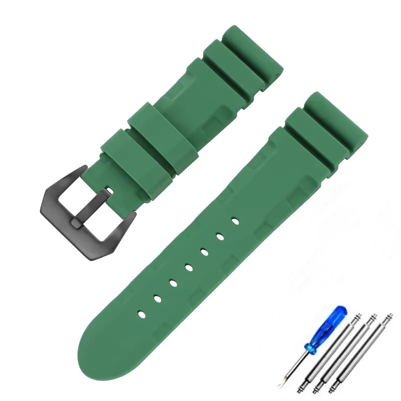 Multicolor Silicone Rubber Watch Band - Men's Sport Soft Strap, 22mm/24mm, with Free Tools