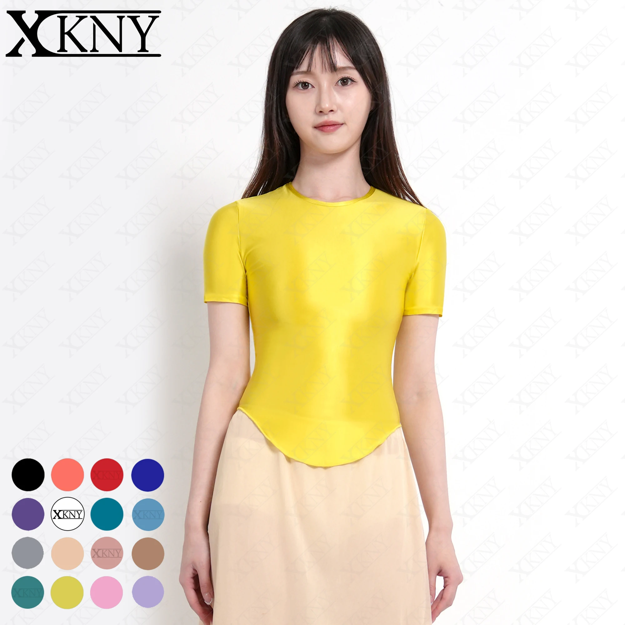 

XCKNY satin glossy top elastic shirt color bottomed shirt short sleeve suspender Oily silky vest sports Yoga swim Undershirt