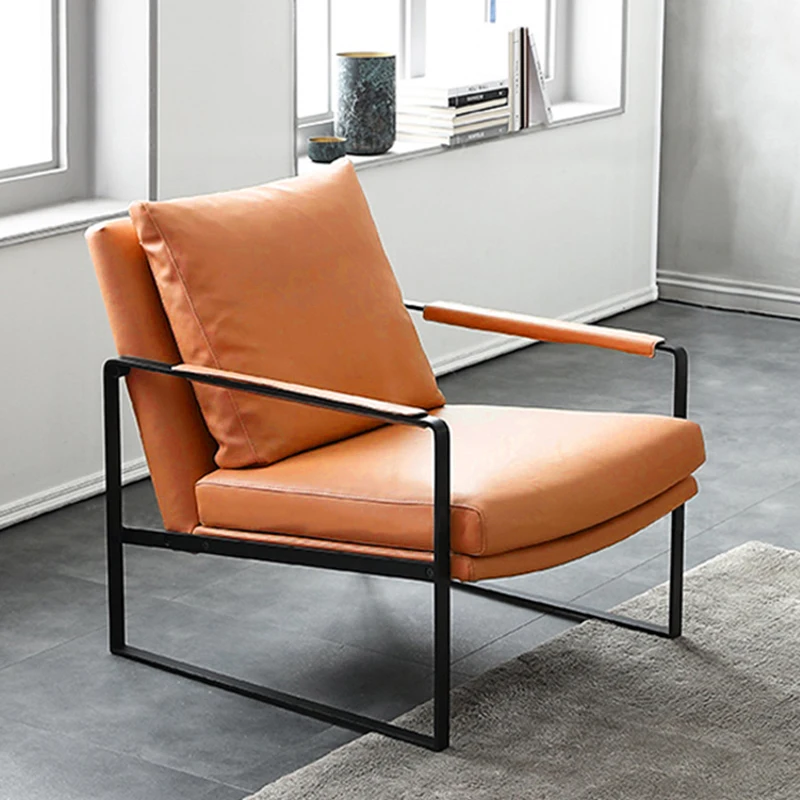 

Nordic Design Chairs Luxury Leather Cover Hand Rest Simple Back Support Pillows Single Sofa Chair Home Butacas Modern Furniture