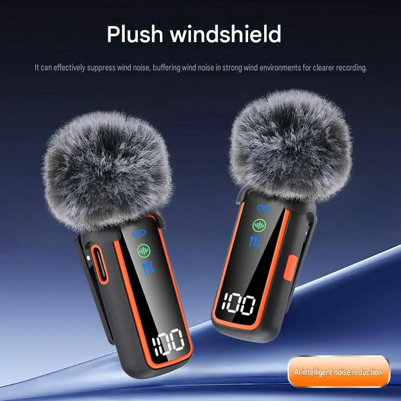 2.4G 무선 라발리에 마이크 AI 노이즈 캔슬링 음성 변조기 듀얼 LED 디스플레이 충전 케이스 딥 보이스 여성 음성