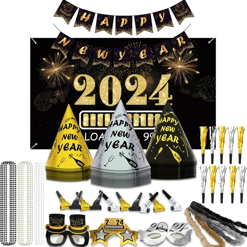 

New Years Party Supplies 100 Guest 100 Guests, Including Hats, Glasse, Les, Necklaces, 50 Squakers, 50 Blowouts