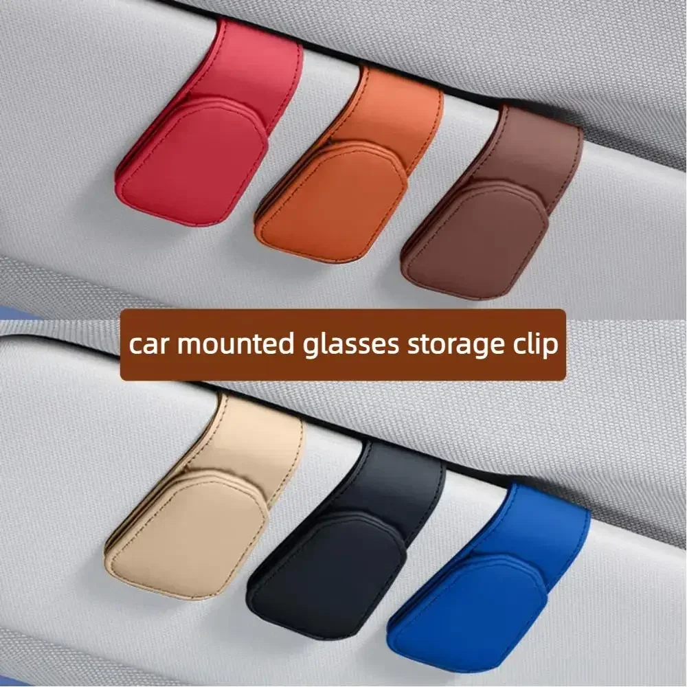 Magnetic Leather Eyeglass Hanger Clip Universal Car Sunglasses Holder For Cars Ticket Card